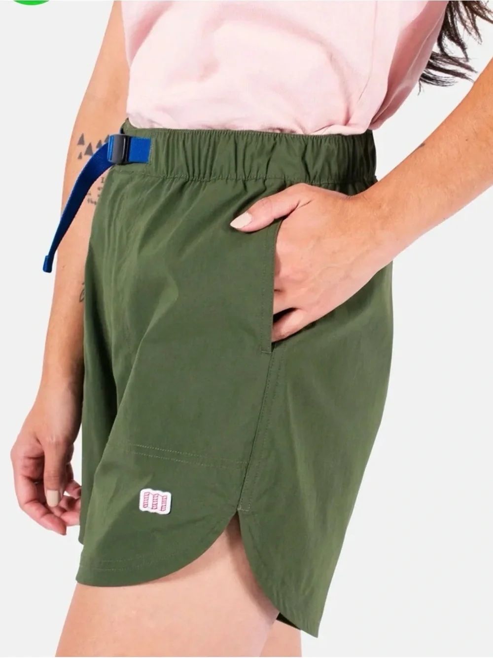 Topo Designs Olive Green Shorts with Blue Waist Belt